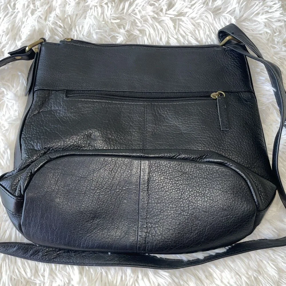 Great American Leather Works Black Shoulder Bag Crossbody Multi Zipper Pocket